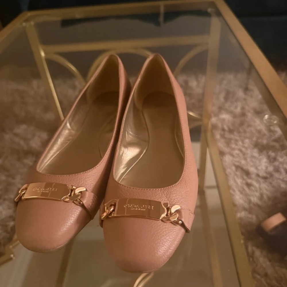 Coach Pink Leather Loafers with Gold Detailing